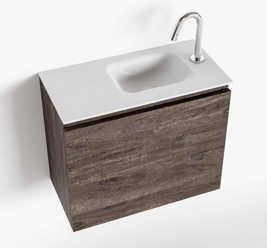 Mondiaz OLAN Toiletmeubel 60x30x40cm met 1 kraangaten 1 lades dark brown mat Wastafel Lex rechts Solid Surface Wit FK75342704