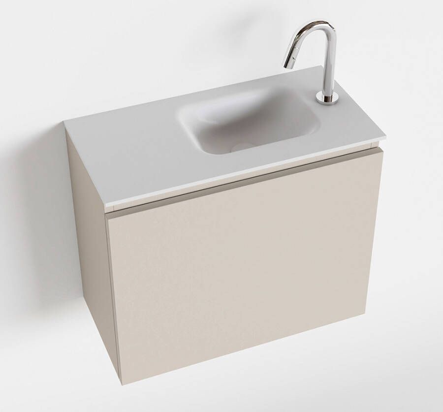 Mondiaz OLAN Toiletmeubel 60x30x40cm met 1 kraangaten 1 lades linen mat Wastafel Lex rechts Solid Surface Wit FK75342617