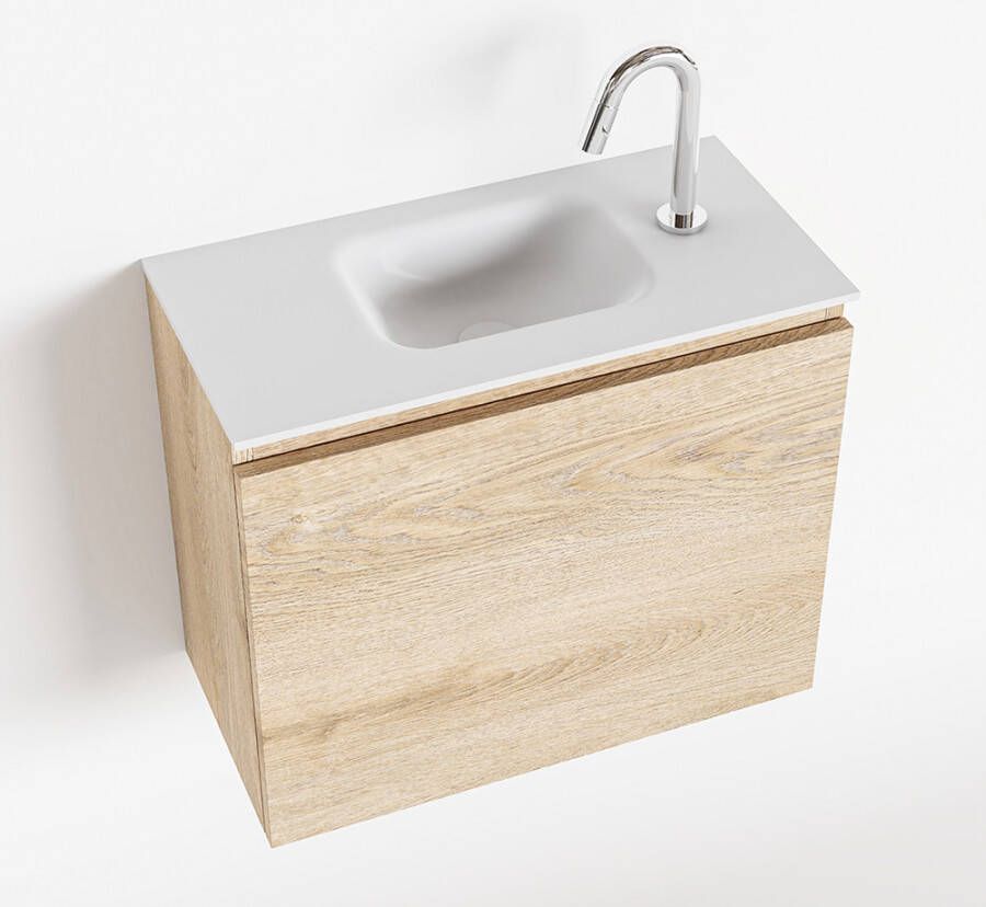 Mondiaz OLAN Fonteinset 60x30x40cm 1 kraangat 1 lade washed oak mat wasbak midden Solid Surface Wit FK75342671 - Foto 3