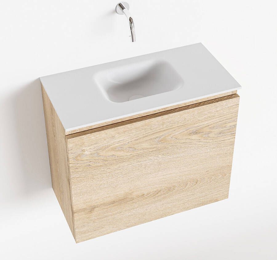 Mondiaz OLAN Fonteinset 60x30x40cm 0 kraangaten 1 lade washed oak mat wasbak midden Solid Surface Wit FK75342672