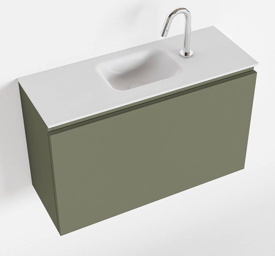 Mondiaz OLAN Fonteinset 80x30x40cm 1 kraangat 1 lade army mat wasbak midden Solid Surface Wit FK75342532 - Foto 2