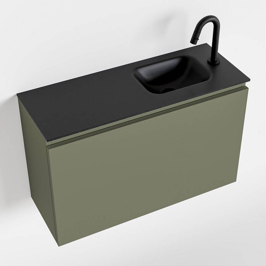 Mondiaz OLAN Toiletmeubel 80x30x40cm met 1 kraangaten 1 lades army mat Wastafel Lex rechts Solid Surface Zwart FK75342884