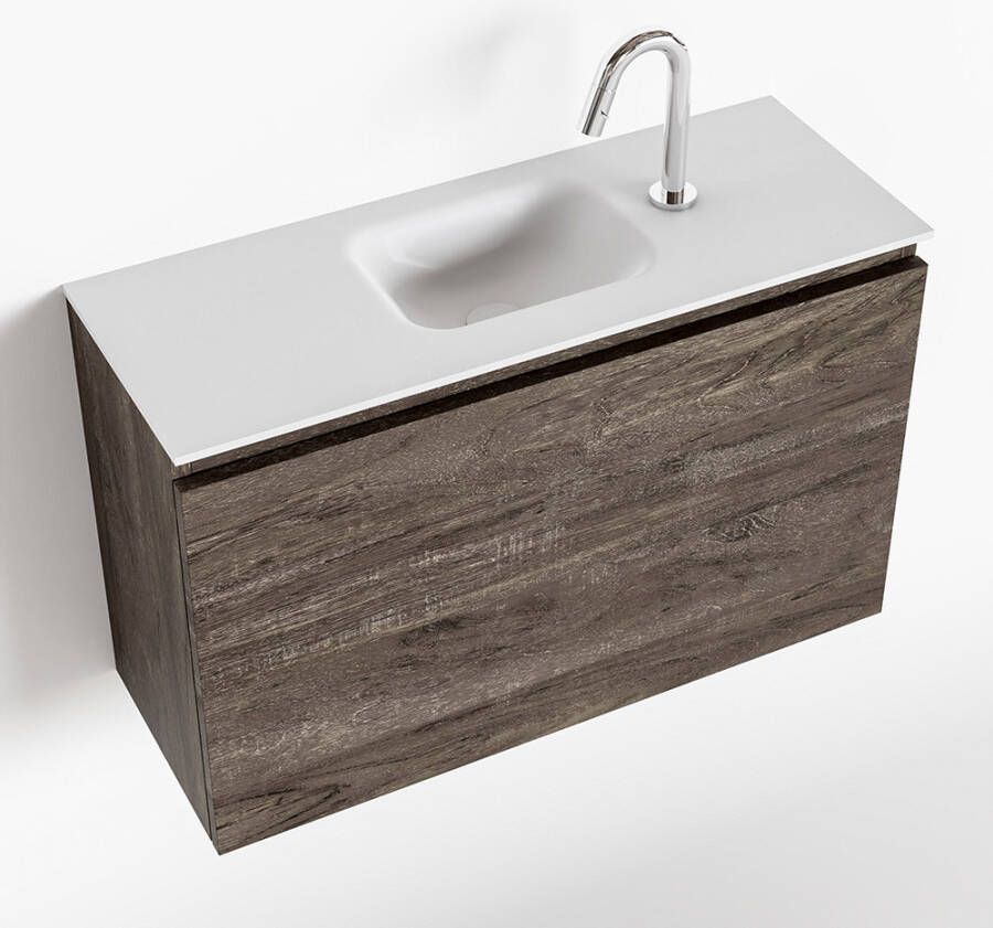 Mondiaz OLAN Toiletmeubel 80x30x40cm met 1 kraangaten 1 lades dark brown mat Wastafel Lex midden Solid Surface Wit FK75342706 - Foto 2