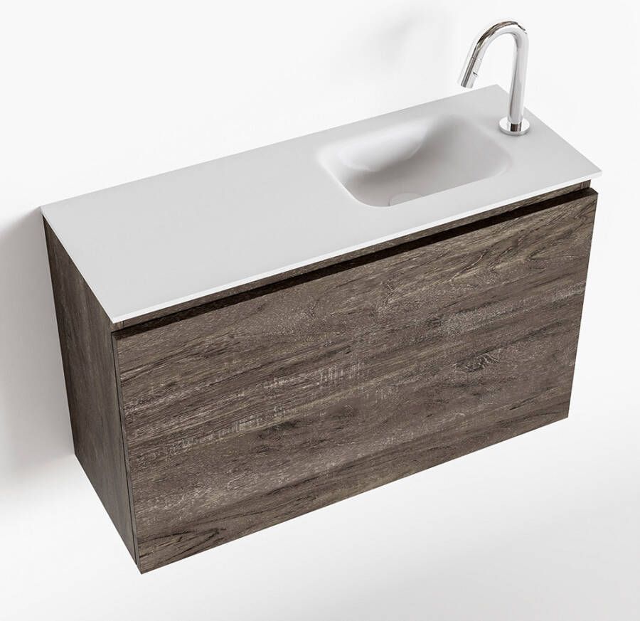 Mondiaz OLAN Toiletmeubel 80x30x40cm met 1 kraangaten 1 lades dark brown mat Wastafel Lex rechts Solid Surface Wit FK75342710 - Foto 2