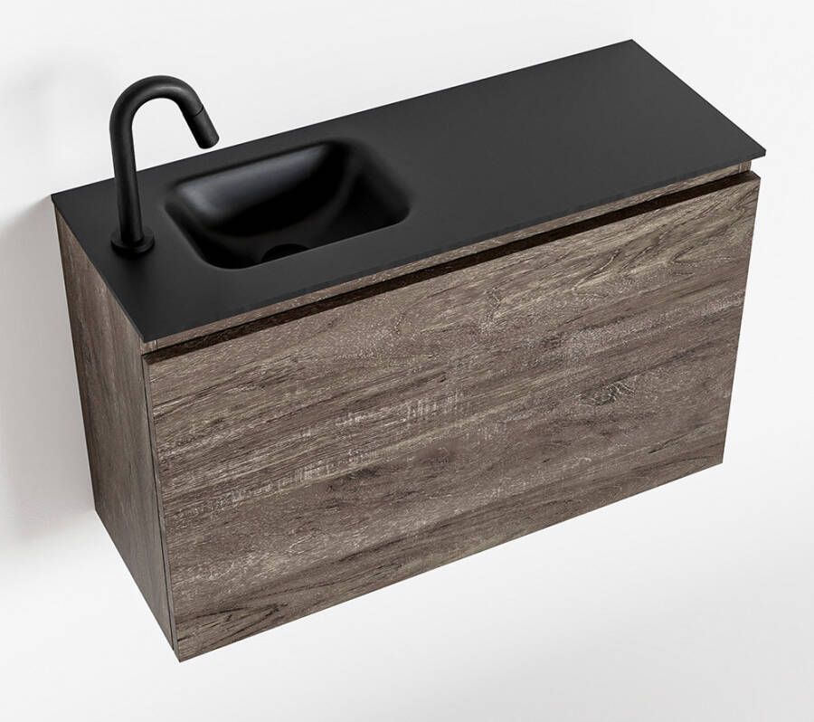 Mondiaz OLAN Toiletmeubel 80x30x40cm met 1 kraangaten 1 lades dark brown mat Wastafel Lex links Solid Surface Zwart FK75343056 - Foto 2