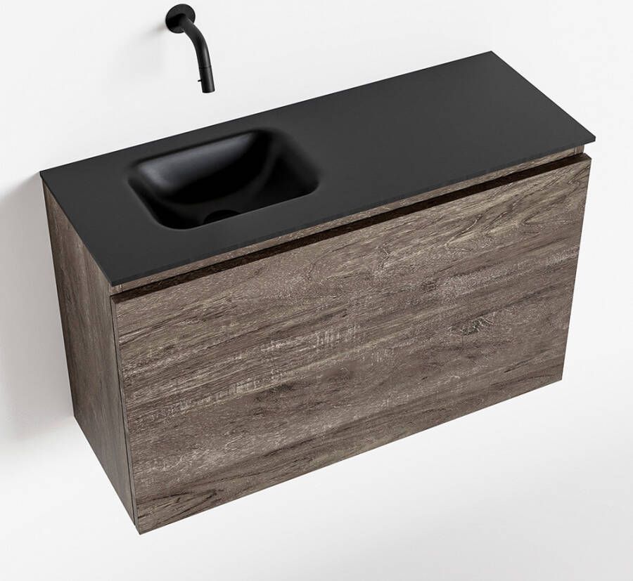 Mondiaz OLAN Toiletmeubel 80x30x40cm met 0 kraangaten 1 lades dark brown mat Wastafel Lex links Solid Surface Zwart FK75343057 - Foto 3