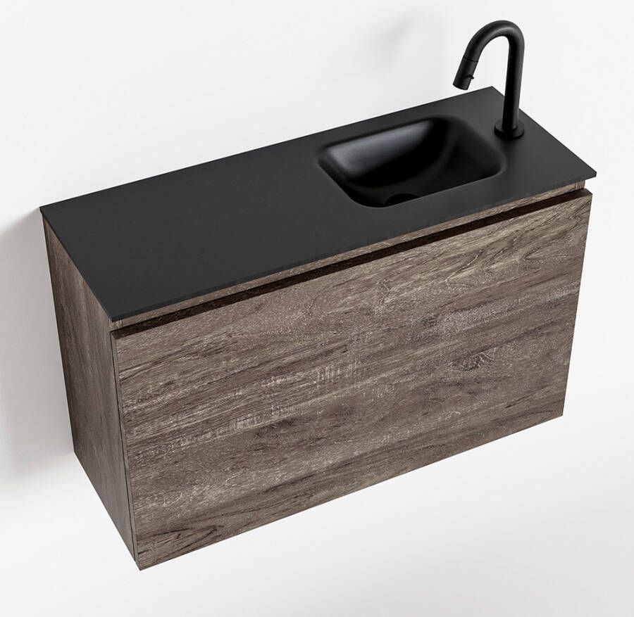 Mondiaz OLAN Toiletmeubel 80x30x40cm met 1 kraangaten 1 lades dark brown mat Wastafel Lex rechts Solid Surface Zwart FK75343058 - Foto 2