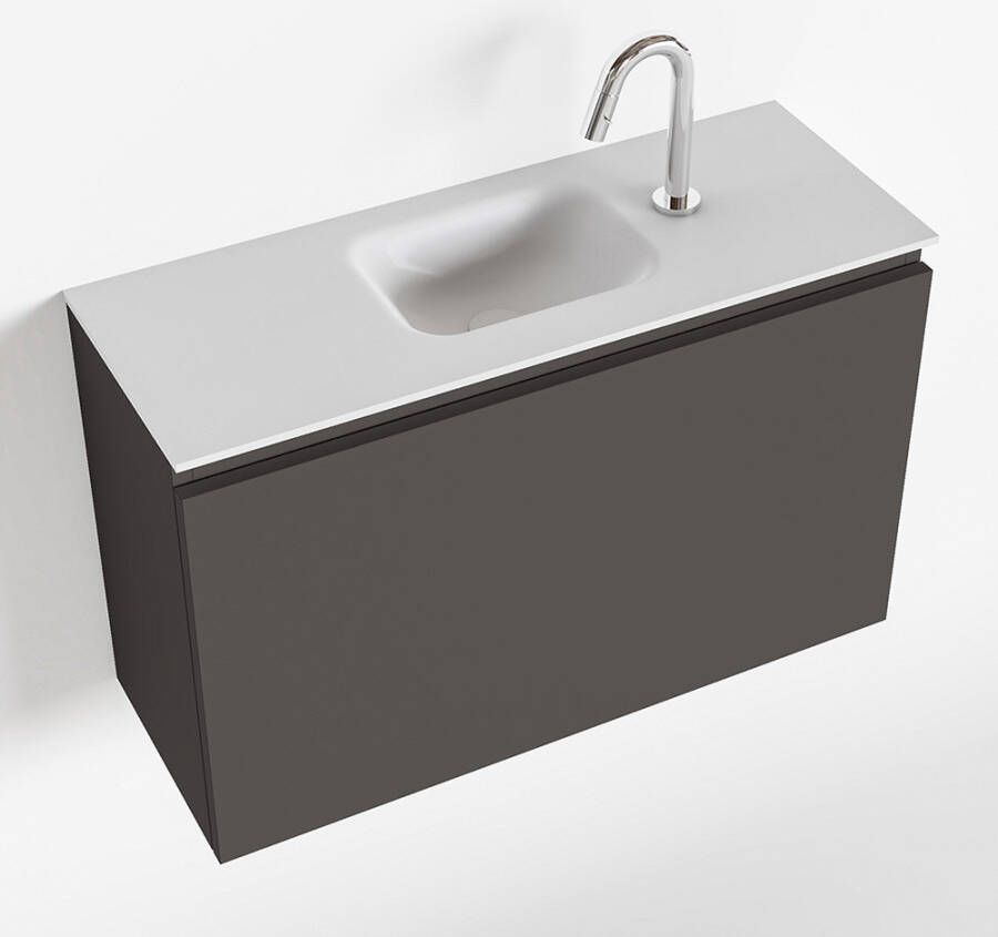 Mondiaz OLAN Toiletmeubel 80x30x40cm met 1 kraangaten 1 lades dark grey mat Wastafel Lex midden Solid Surface Wit FK75342474