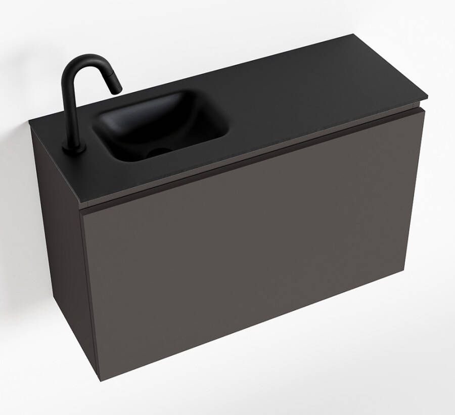 Mondiaz OLAN Toiletmeubel 80x30x40cm met 1 kraangaten 1 lades dark grey mat Wastafel Lex links Solid Surface Zwart FK75342824 - Foto 2
