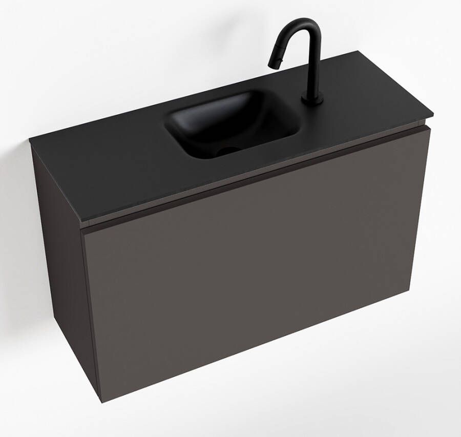 Mondiaz OLAN Toiletmeubel 80x30x40cm met 1 kraangaten 1 lades dark grey mat Wastafel Lex midden Solid Surface Zwart FK75342822 - Foto 3