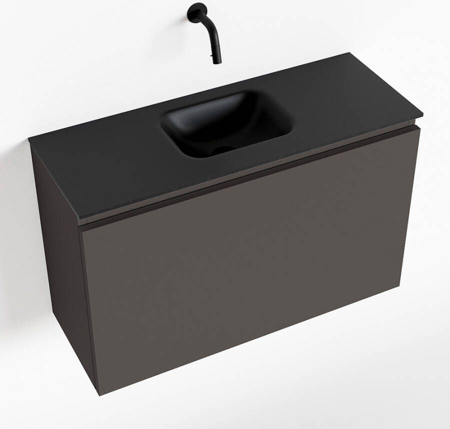 Mondiaz OLAN Toiletmeubel 80x30x40cm met 0 kraangaten 1 lades dark grey mat Wastafel Lex midden Solid Surface Zwart FK75342823 - Foto 2