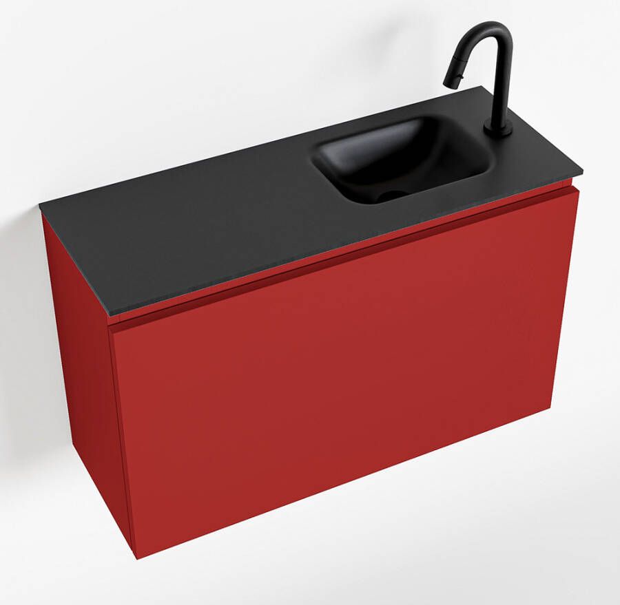 Mondiaz OLAN Toiletmeubel 80x30x40cm met 1 kraangaten 1 lades fire mat Wastafel Lex rechts Solid Surface Zwart FK75342942