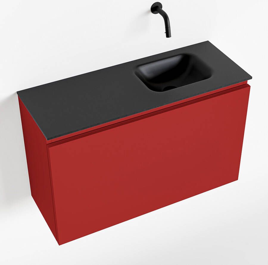Mondiaz OLAN Toiletmeubel 80x30x40cm met 0 kraangaten 1 lades fire mat Wastafel Lex rechts Solid Surface Zwart FK75342943
