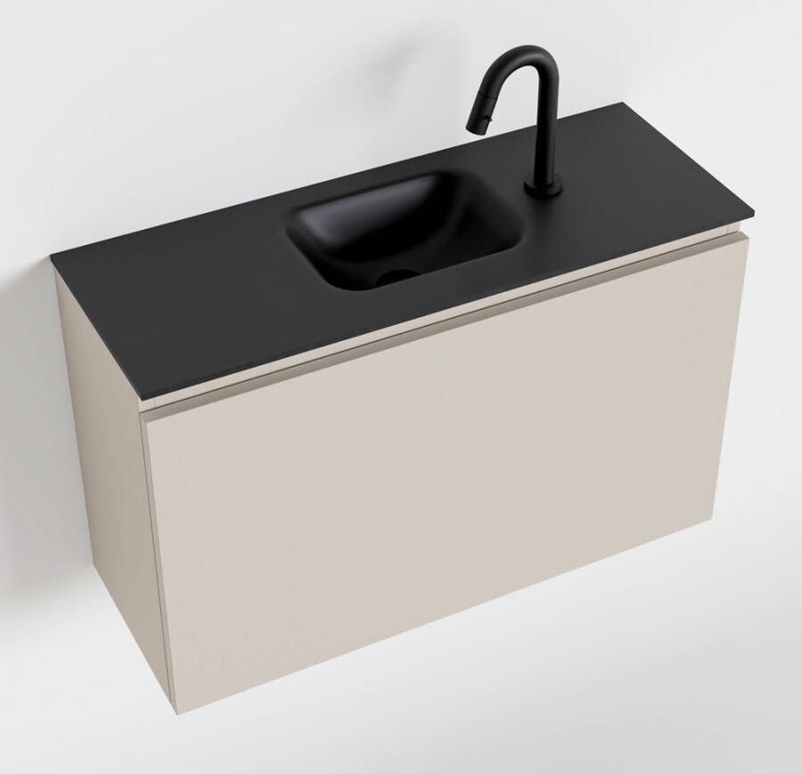 Mondiaz OLAN Toiletmeubel 80x30x40cm met 1 kraangaten 1 lades linen mat Wastafel Lex midden Solid Surface Zwart FK75342967 - Foto 3