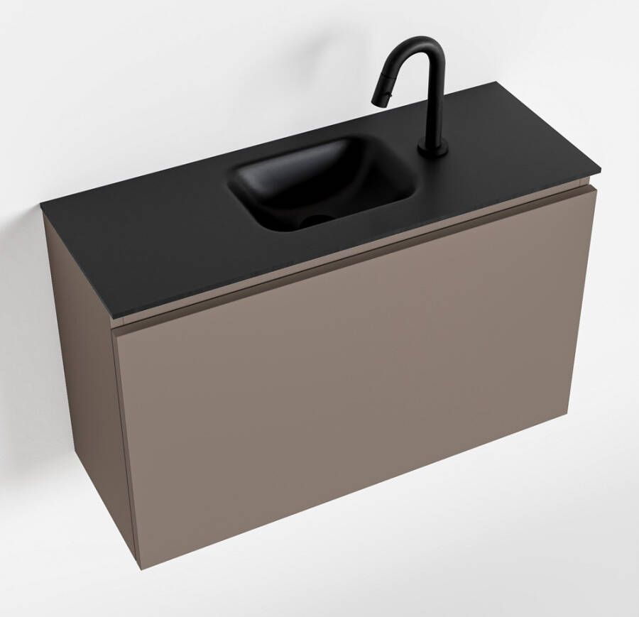 Mondiaz OLAN Toiletmeubel 80x30x40cm met 1 kraangaten 1 lades smoke mat Wastafel Lex midden Solid Surface Zwart FK75342851 - Foto 2