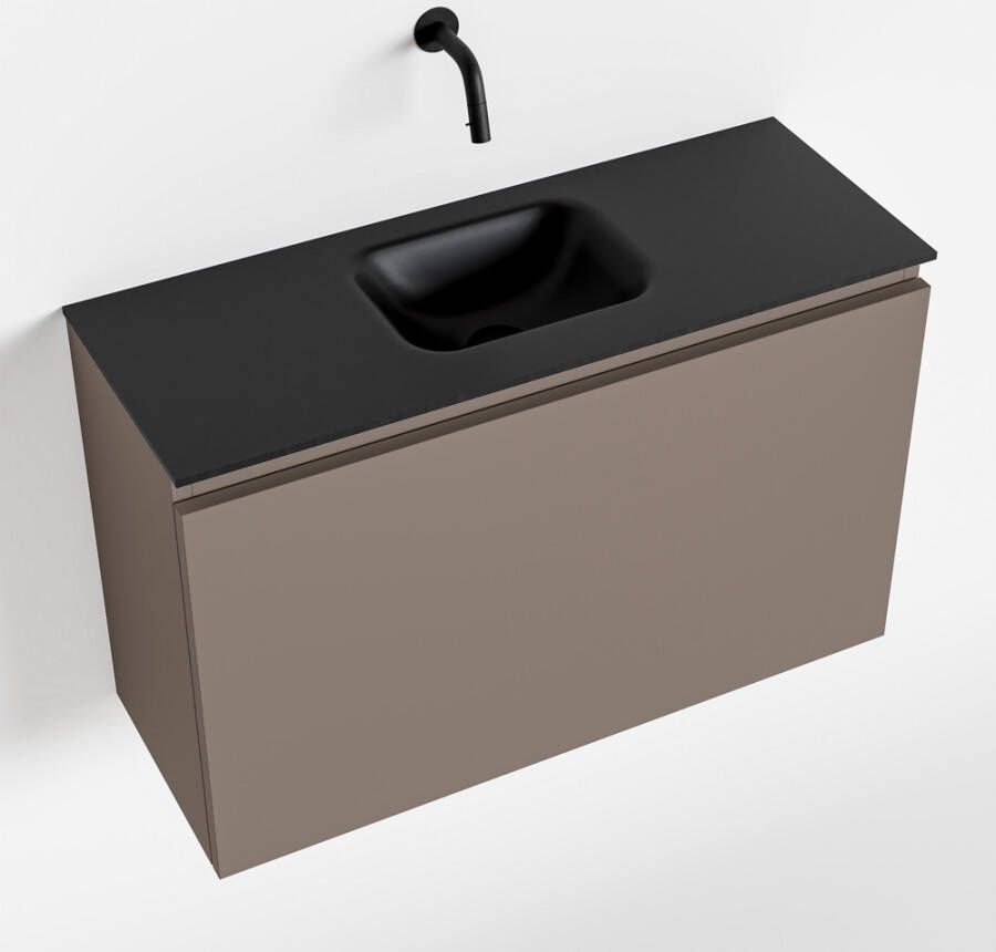 Mondiaz OLAN Toiletmeubel 80x30x40cm met 0 kraangaten 1 lades smoke mat Wastafel Lex midden Solid Surface Zwart FK75342852