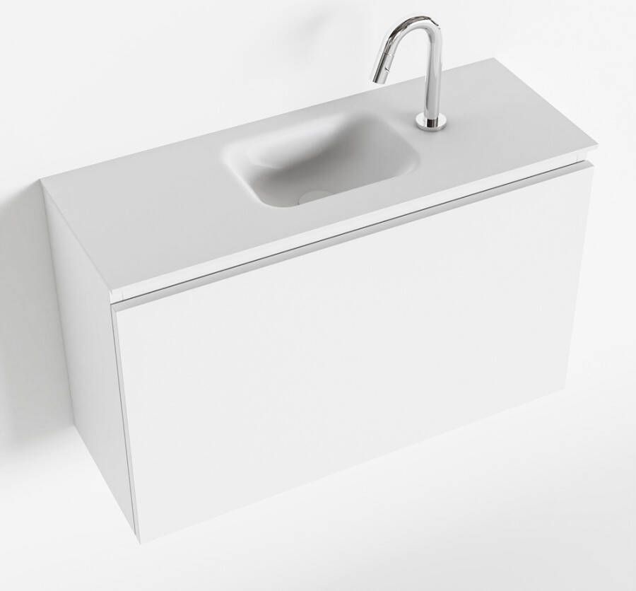 Mondiaz OLAN Fonteinset 80x30x40cm 1 kraangat 1 lade talc mat wasbak midden Solid Surface Wit FK75342416 - Foto 3
