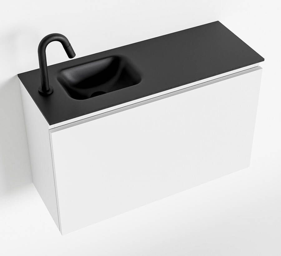 Mondiaz OLAN Toiletmeubel 80x30x40cm met 1 kraangaten 1 lades talc mat Wastafel Lex links Solid Surface Zwart FK75342766 - Foto 2