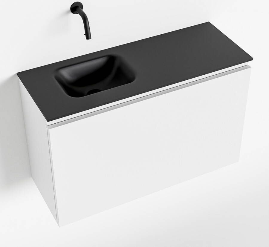 Mondiaz OLAN Toiletmeubel 80x30x40cm met 0 kraangaten 1 lades talc mat Wastafel Lex links Solid Surface Zwart FK75342767 - Foto 2