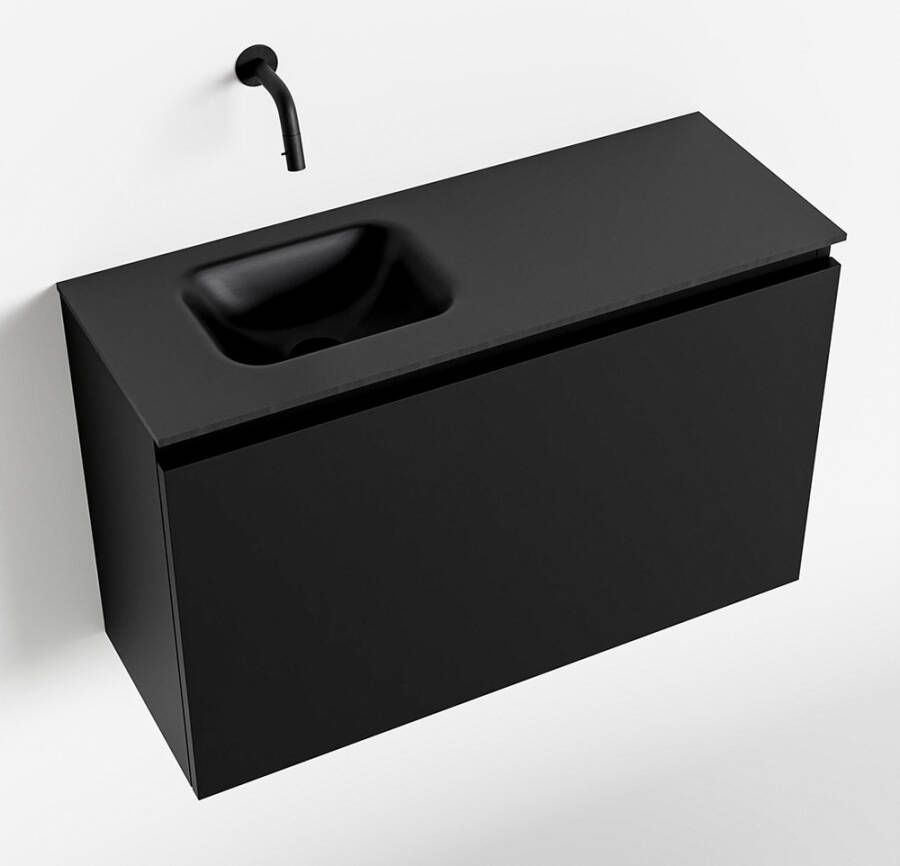 Mondiaz OLAN Toiletmeubel 80x30x40cm met 0 kraangaten 1 lades urban mat Wastafel Lex links Solid Surface Zwart FK75342796 - Foto 2
