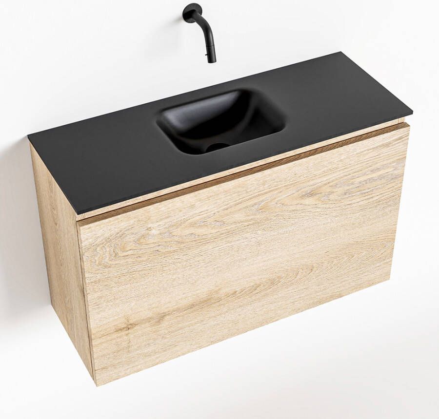 Mondiaz OLAN Toiletmeubel 80x30x40cm met 0 kraangaten 1 lades washed oak mat Wastafel Lex midden Solid Surface Zwart FK75343026 - Foto 2