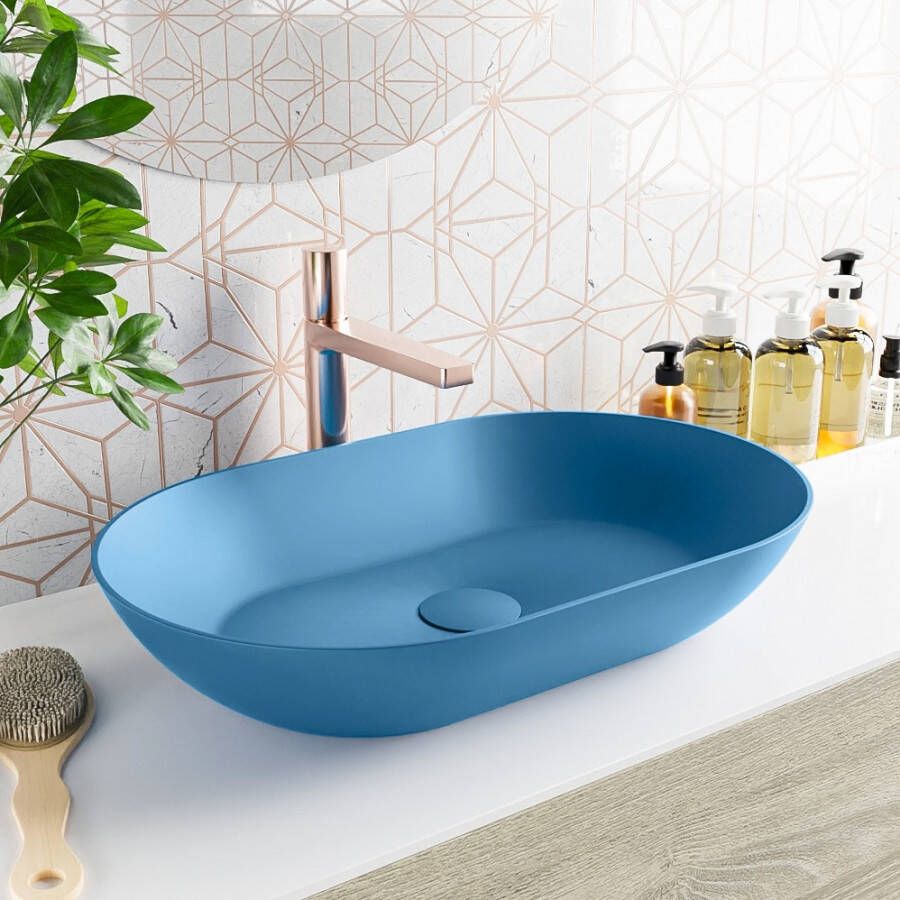 Mondiaz Onni Waskom 55x35x10cm ovaal opbouw Solid Surface Jeans M80178JeansJeans