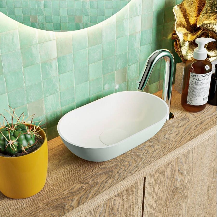 Mondiaz POOLE waskom 30x18x8cm ovaal opbouw Solid Surface greey | talc M82004GreeyTalc