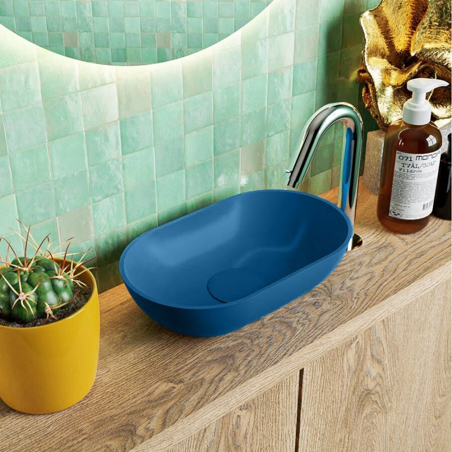 Mondiaz POOLE waskom 30x18x8cm ovaal opbouw Solid Surface jeans M82012JeansJeans