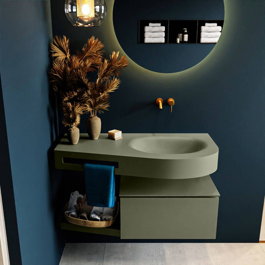 Mondiaz RIVA badmeubelsets 100x50x30cm 1 lade MDF Army mat push to open 0 kraangaten 1 wasbak rechts Army solid surface RIVA10770 - Foto 2