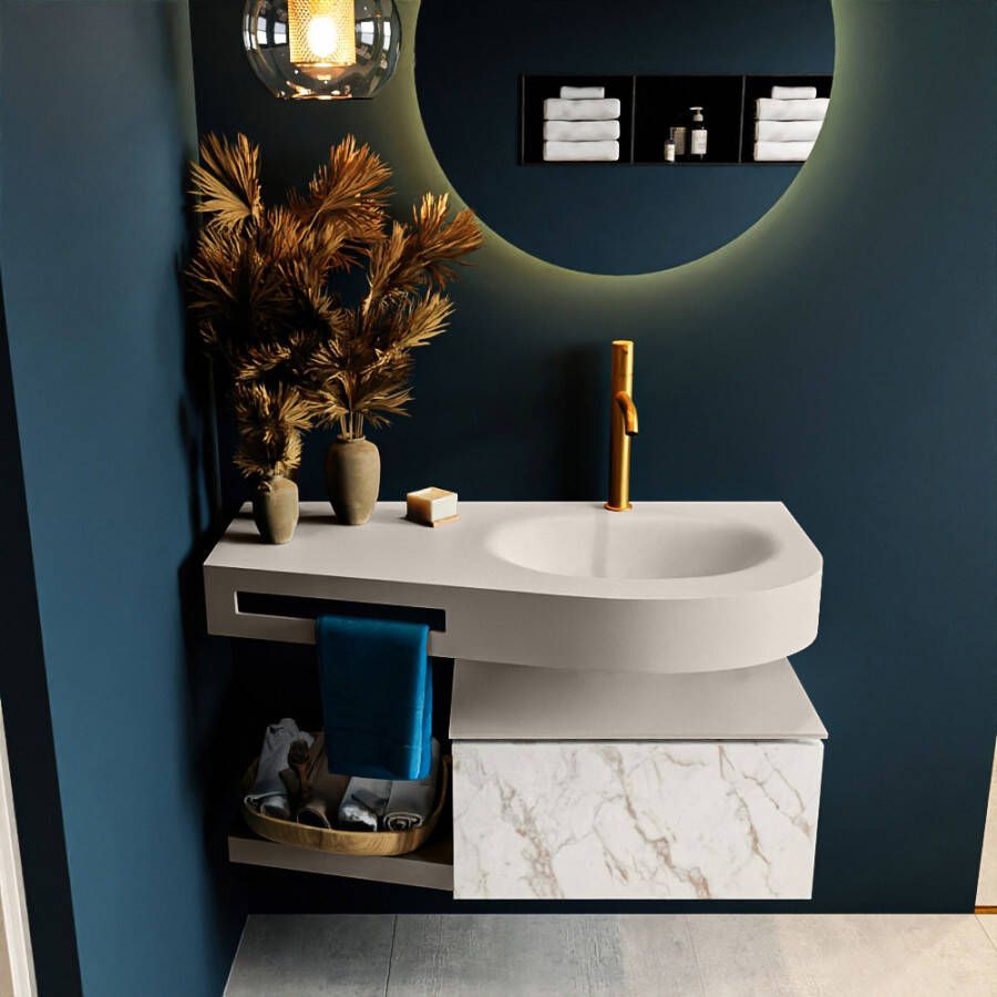 Mondiaz RIVA badmeubelsets 100x50x30cm 1 lade MDF carrara mat push to open 1 kraangat 1 wasbak rechts Linen solid surface RIVA10700 - Foto 3