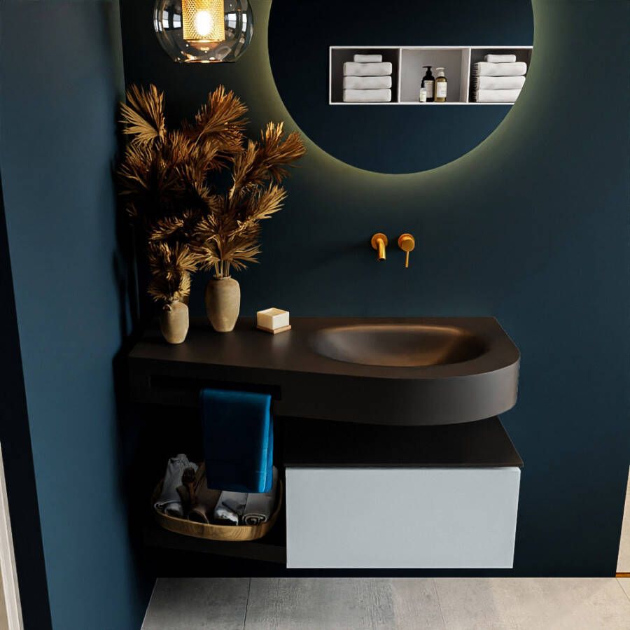 Mondiaz RIVA badmeubelsets 100x50x30cm 1 lade MDF Clay mat push to open 0 kraangaten 1 wasbak rechts Urban solid surface RIVA10210 - Foto 3