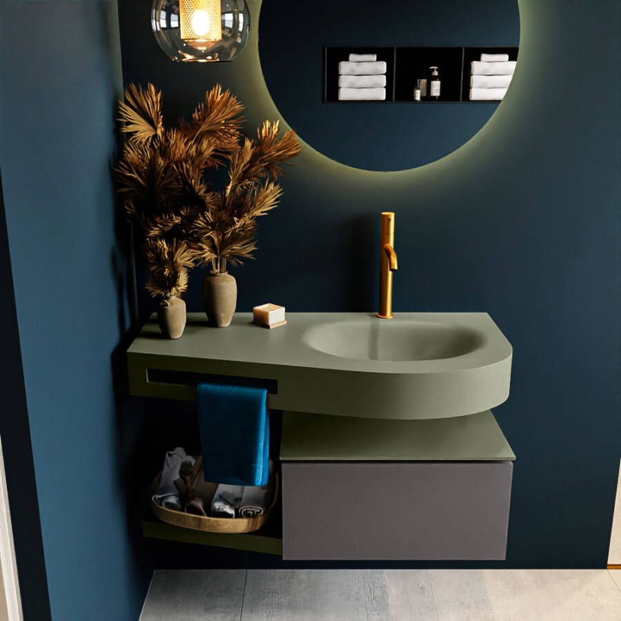 Mondiaz RIVA badmeubelsets 100x50x30cm 1 lade MDF Dark Grey mat push to open 1 kraangat 1 wasbak rechts Army solid surface RIVA10764 - Foto 3