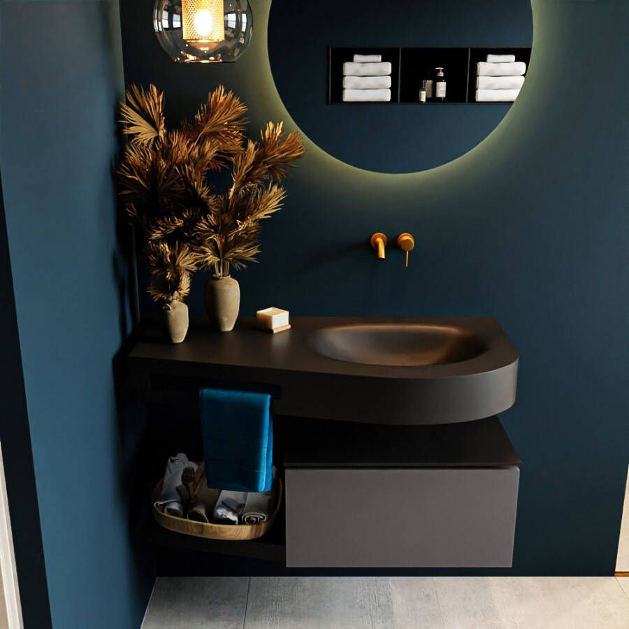 Mondiaz RIVA badmeubelsets 100x50x30cm 1 lade MDF Dark Grey mat push to open 0 kraangaten 1 wasbak rechts Urban solid surface RIVA10234 - Foto 2