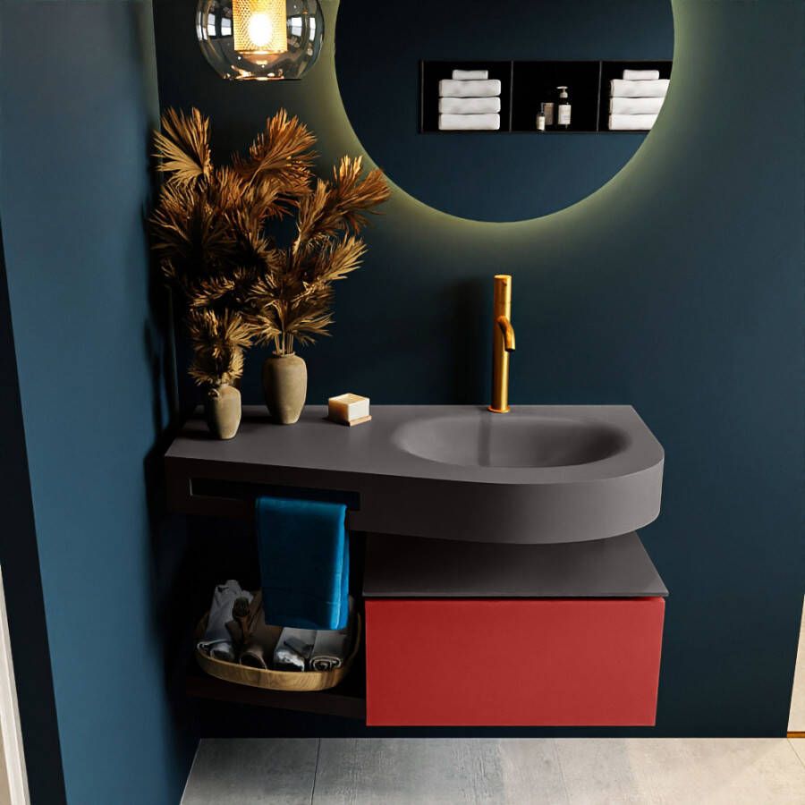 Mondiaz RIVA badmeubelsets 100x50x30cm 1 lade MDF Fire mat push to open 1 kraangat 1 wasbak rechts dark grey solid surface RIVA10436 - Foto 3