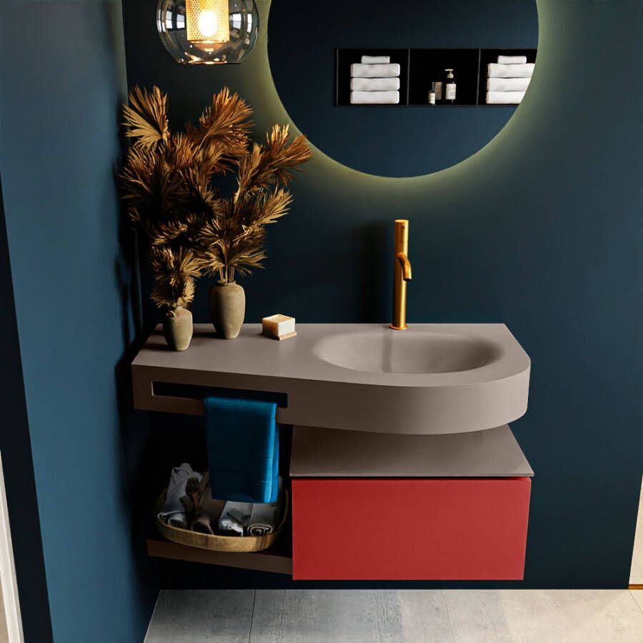 Mondiaz RIVA badmeubelsets 100x50x30cm 1 lade MDF Fire mat push to open 1 kraangat 1 wasbak rechts Smoke solid surface RIVA10964 - Foto 2