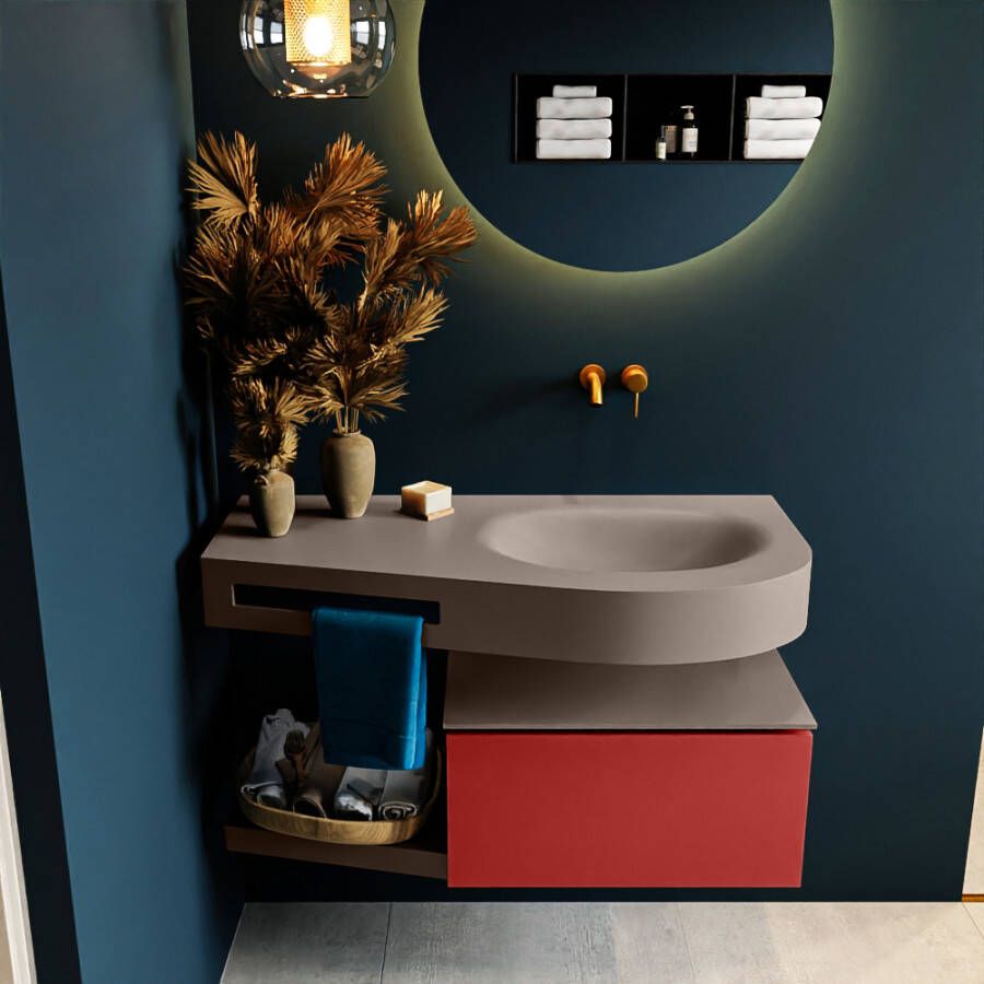 Mondiaz RIVA badmeubelsets 100x50x30cm 1 lade MDF Fire mat push to open 0 kraangaten 1 wasbak rechts Smoke solid surface RIVA10962 - Foto 2
