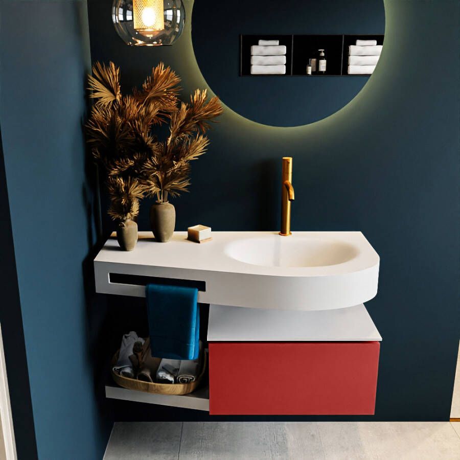 Mondiaz RIVA badmeubelsets 100x50x30cm 1 lade MDF Fire mat push to open 1 kraangat 1 wasbak rechts Talc solid surface RIVA10084