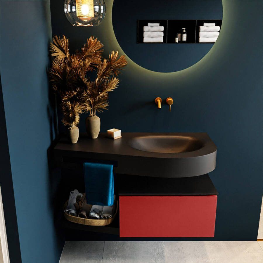 Mondiaz RIVA badmeubelsets 100x50x30cm 1 lade MDF Fire mat push to open 0 kraangaten 1 wasbak rechts Urban solid surface RIVA10258 - Foto 2