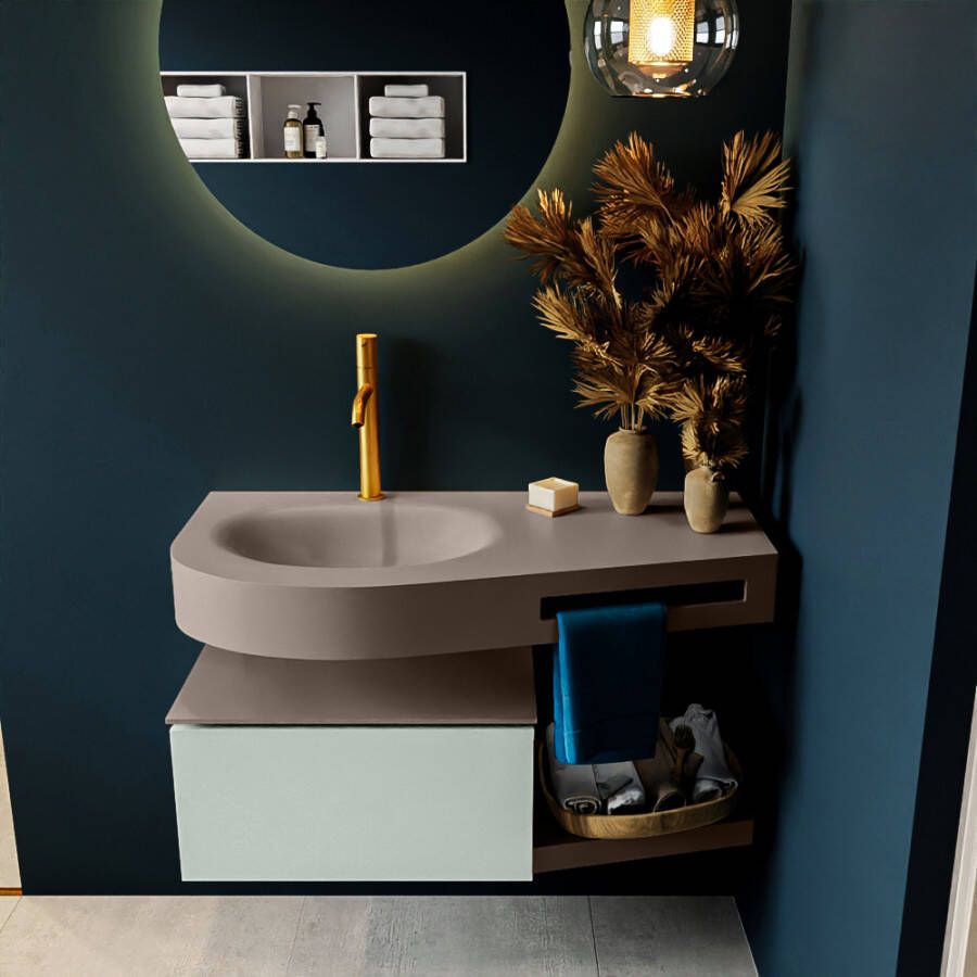 Mondiaz RIVA badmeubelsets 100x50x30cm 1 lade MDF Greey mat push to open 1 kraangat 1 wasbak links Smoke solid surface RIVA10907 - Foto 2