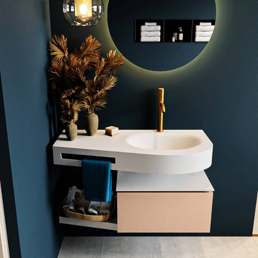 Mondiaz RIVA Badkamermeubelset 100x50x30cm 1 lade MDF Rosee mat push to open 1 kraangat wasbak rechts solid surface talc RIVA10116 - Foto 2