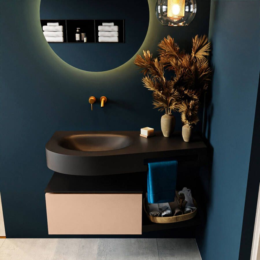 Mondiaz RIVA badmeubelsets 100x50x30cm 1 lade MDF Rosee mat push to open 0 kraangaten 1 wasbak links Urban solid surface RIVA10289 - Foto 2