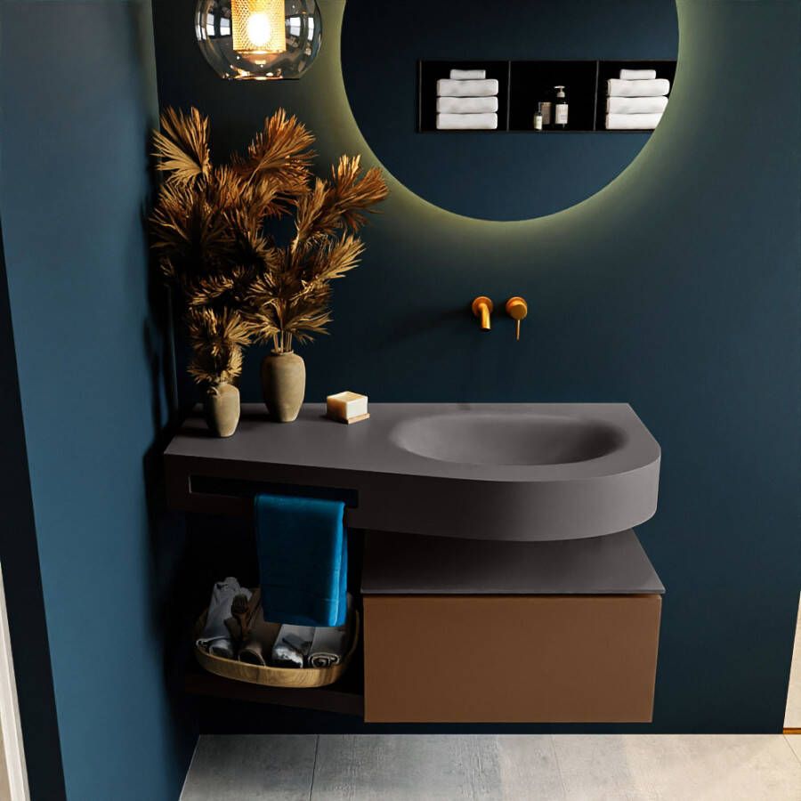 Mondiaz RIVA badmeubelsets 100x50x30cm 1 lade MDF Rust mat push to open 0 kraangaten 1 wasbak rechts dark grey solid surface RIVA10426 - Foto 3