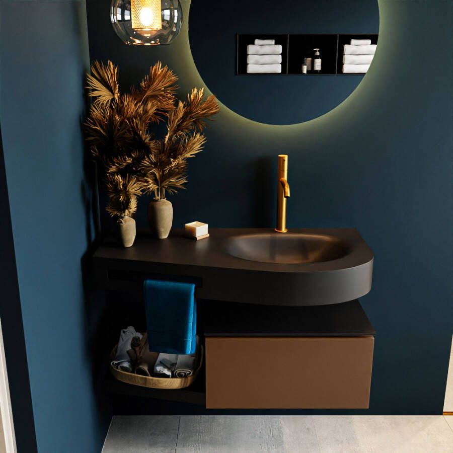 Mondiaz RIVA badmeubelsets 100x50x30cm 1 lade MDF Rust mat push to open 1 kraangat 1 wasbak rechts Urban solid surface RIVA10252 - Foto 3