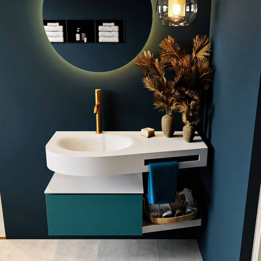 Mondiaz RIVA badmeubelsets 100x50x30cm 1 lade MDF Smag mat push to open 1 kraangat 1 wasbak links Talc solid surface RIVA10107 - Foto 2