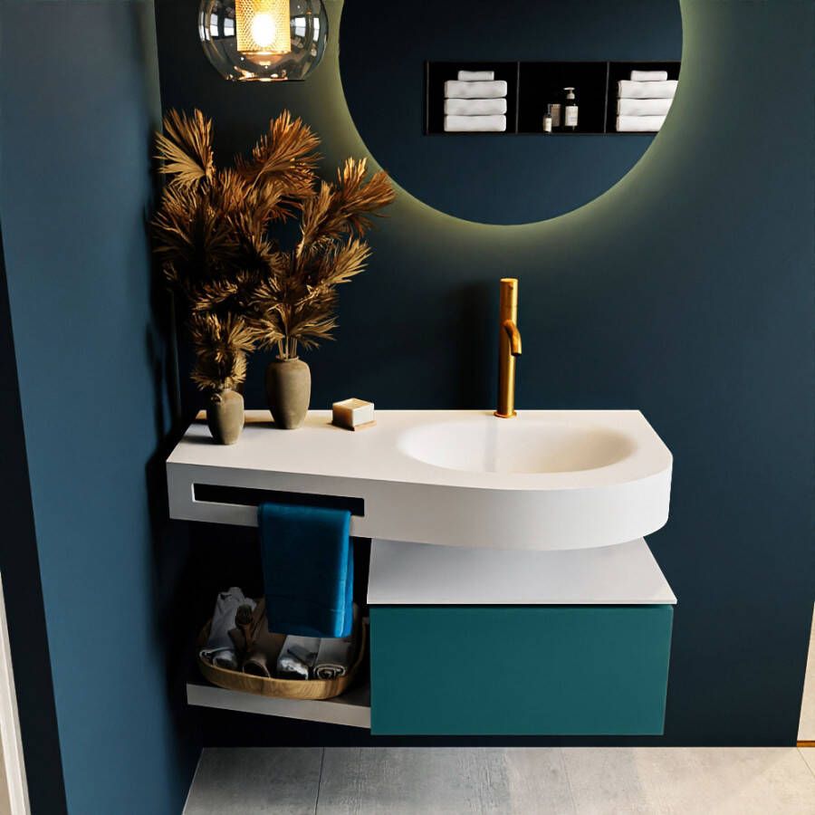 Mondiaz RIVA badmeubelsets 100x50x30cm 1 lade MDF Smag mat push to open 1 kraangat 1 wasbak rechts Talc solid surface RIVA10108