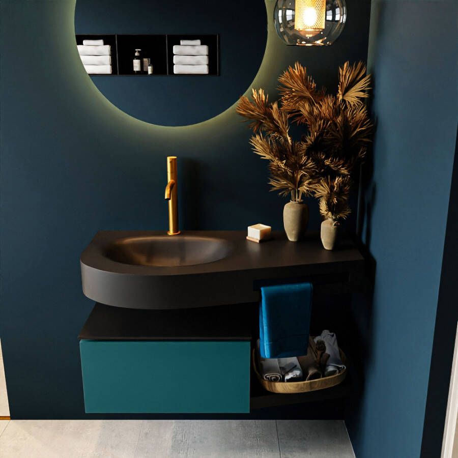 Mondiaz RIVA badmeubelsets 100x50x30cm 1 lade MDF Smag mat push to open 1 kraangat 1 wasbak links Urban solid surface RIVA10283