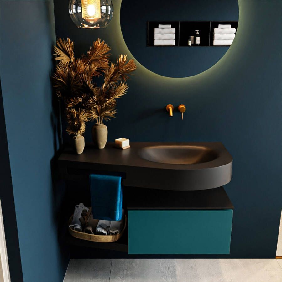 Mondiaz RIVA badmeubelsets 100x50x30cm 1 lade MDF Smag mat push to open 0 kraangaten 1 wasbak rechts Urban solid surface RIVA10282