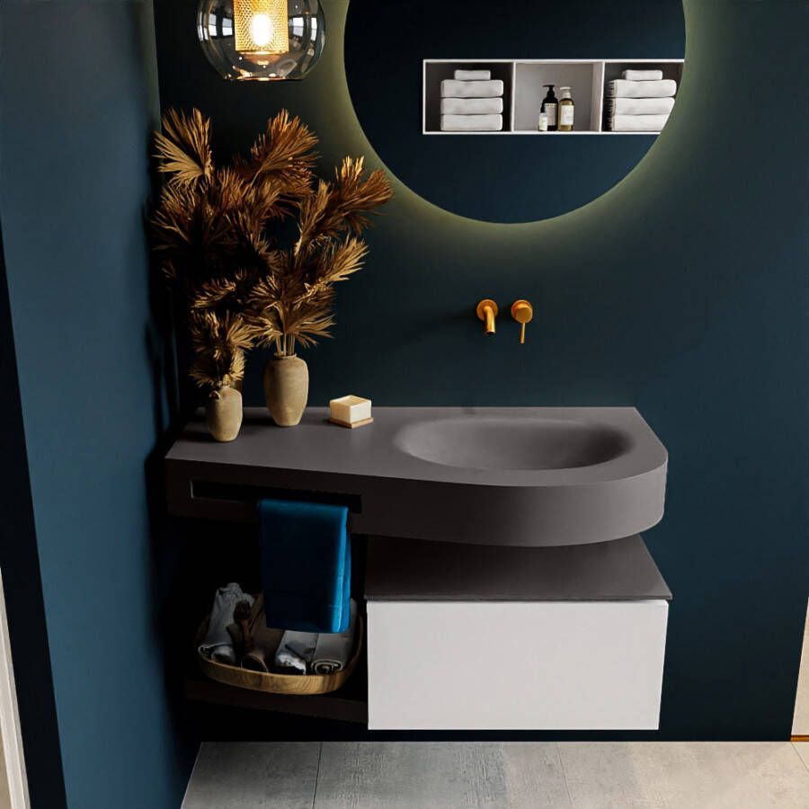 Mondiaz RIVA badmeubelsets 100x50x30cm 1 lade MDF Talc mat push to open 0 kraangaten 1 wasbak rechts dark grey solid surface RIVA10354 - Foto 2