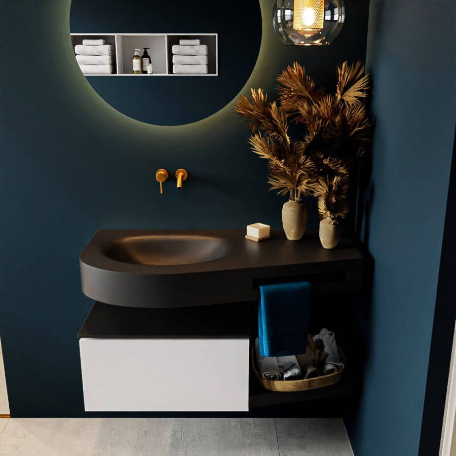 Mondiaz RIVA badmeubelsets 100x50x30cm 1 lade MDF Talc mat push to open 0 kraangaten 1 wasbak links Urban solid surface RIVA10177