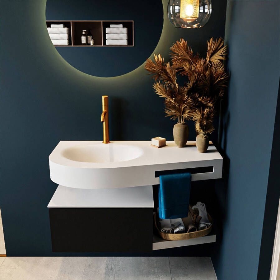 Mondiaz RIVA badmeubelsets 100x50x30cm 1 lade MDF Urban mat push to open 1 kraangat 1 wasbak links Talc solid surface RIVA10011 - Foto 2